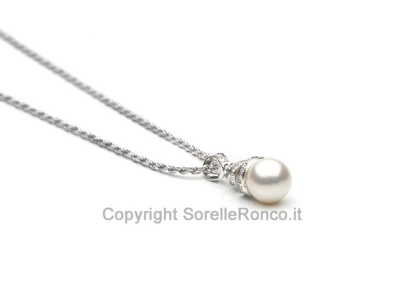 GIROCOLLO IN ORO DIAMANTI E PERLA Ø 8 MM
